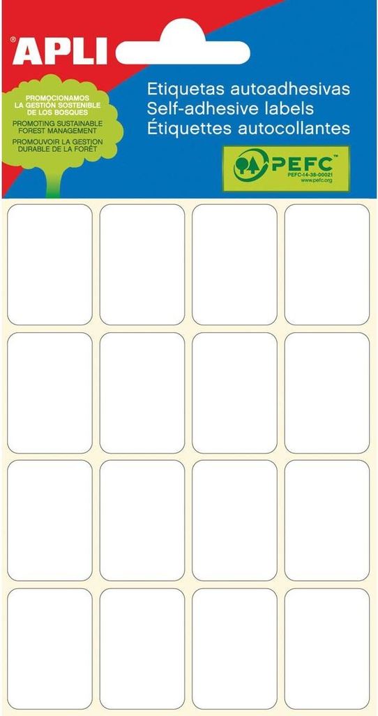 Apli – Weiße Etiketten, 19 x 27 mm (B x H), 96 Stück, 16 pro Blatt (2675)