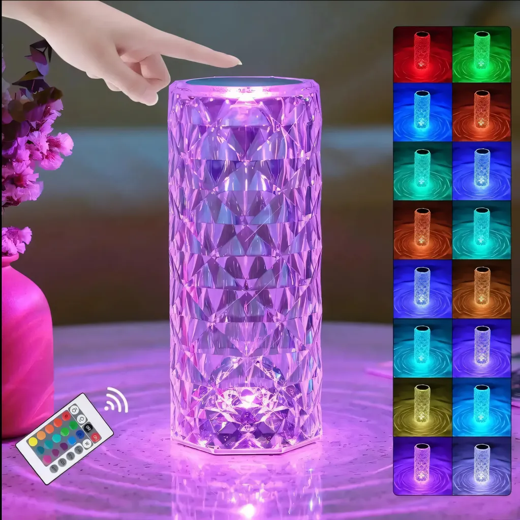 Veilleuse tactile rechargeable RGB 16 couleurs dimmable design cristal