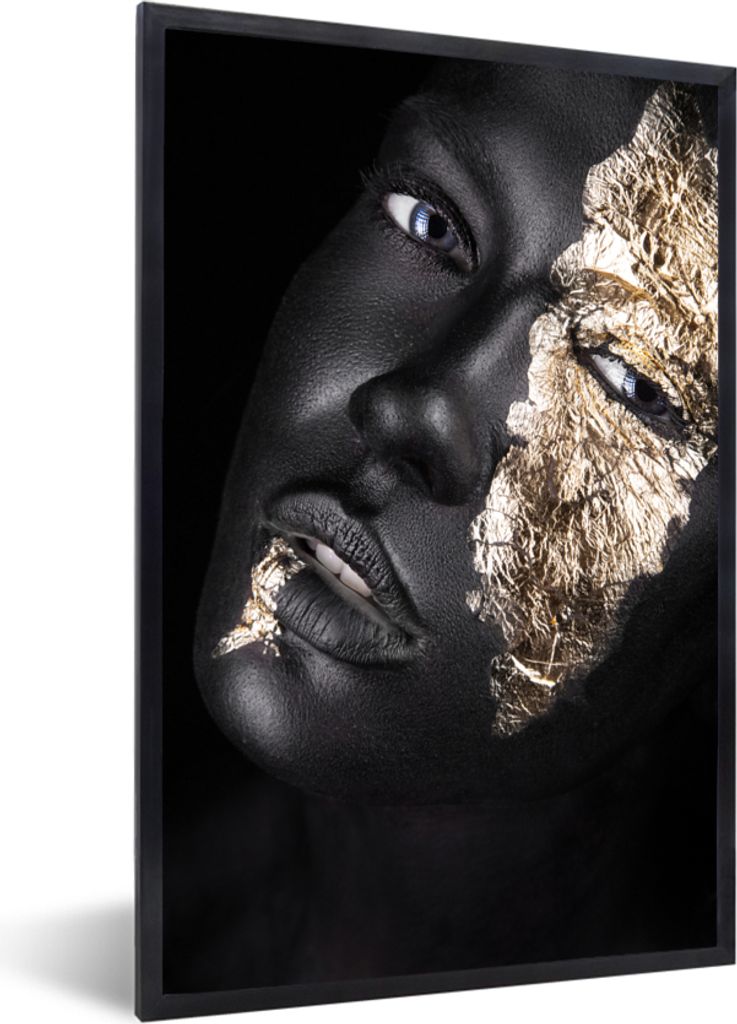 MuchoWow Gerahmtes Poster Frau - Gold - Schwarz - Farbe - Luxus 20x30 cm - Poster mit Schwarzem Bilderrahmen Wandposter Rahmen Foto Bilder - Druc...