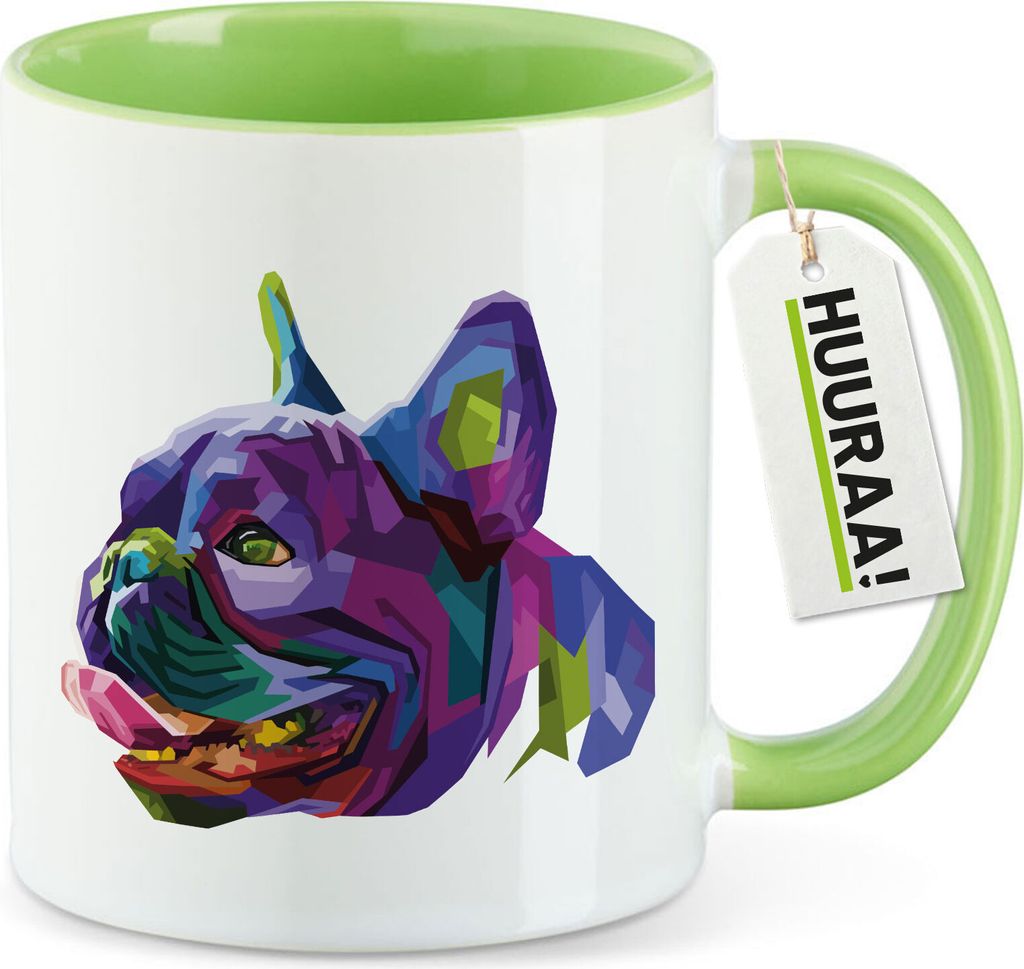 Huuraa Kaffeetasse Mops Colorful 330ml Grün Keramik Kaffeebecher Geschenkidee
