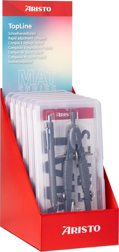 Aristo Zirkel-Set aus TopLine Zirkel und Feinminenstift Mat Series 6er Display, sortiert