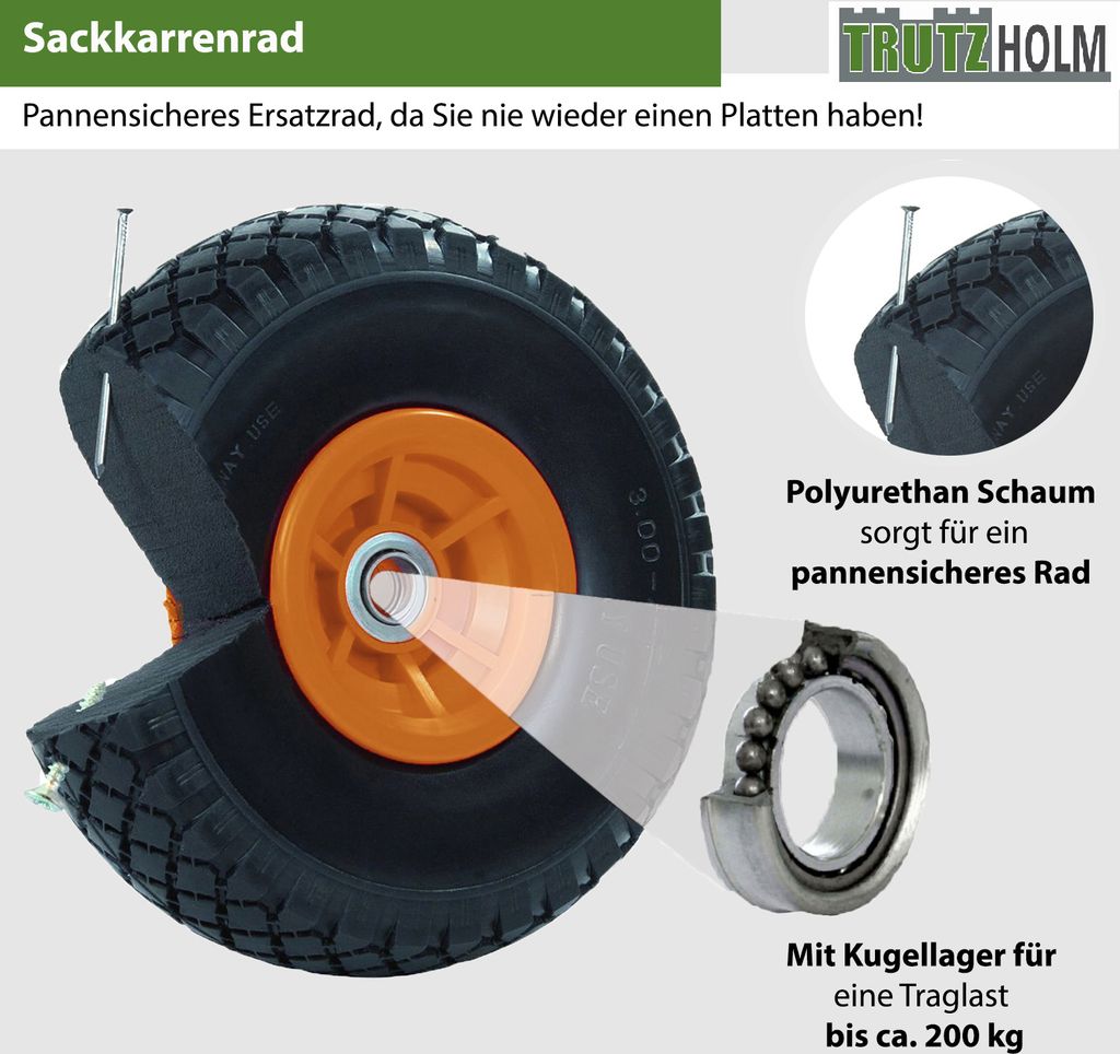 Sackkarrenrad Vollgummi 260x85 mm 3.00-4 60mm Nabenlänge Produktbild 2