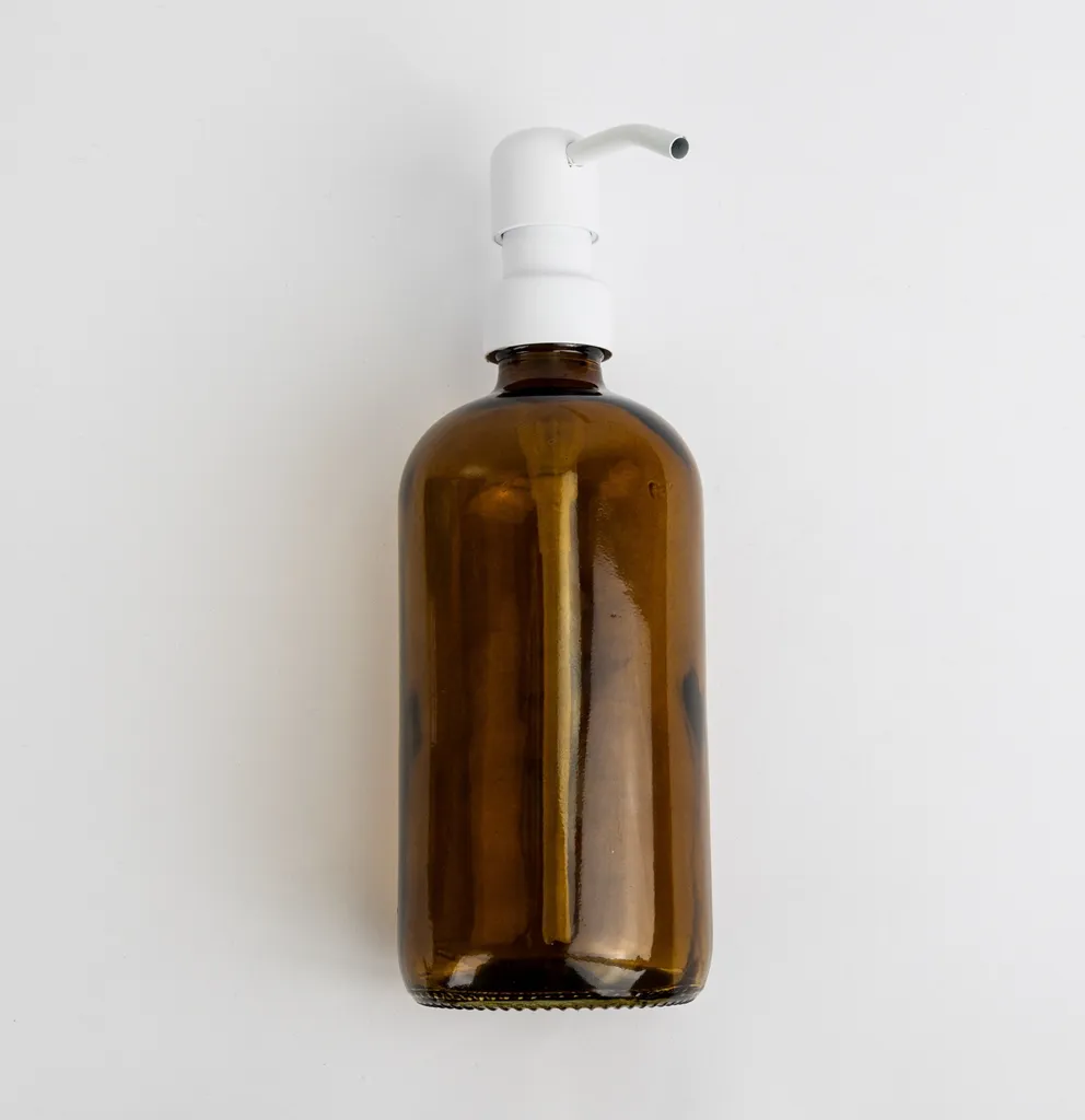KLEAN Dispenser Sapone Lusso 500ml Vetro Marrone Acciaio Bianco