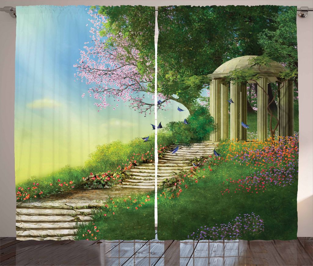 ABAKUHAUS Fantasie Rustikaler Vorhang, Pavillon an der Spitze von einem Hügel, Wohnzimmer Universalband Gardinen mit Schlaufen und Haken, 280 x 22...
