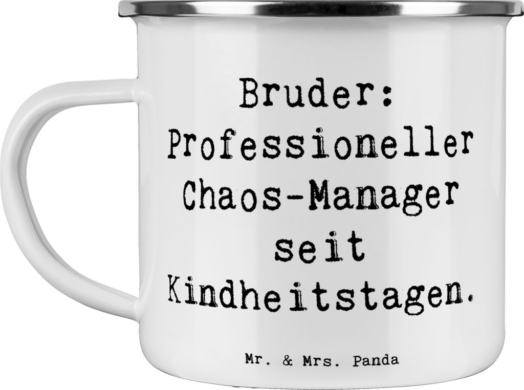 Mr. & Mrs. Panda Haferl Spruch Bruder Chaos-Manager - Weiß - Geschenk, Bruderherz, einzigartige Designs, Weihnachten, Familie, Emaille Tasse, bech...
