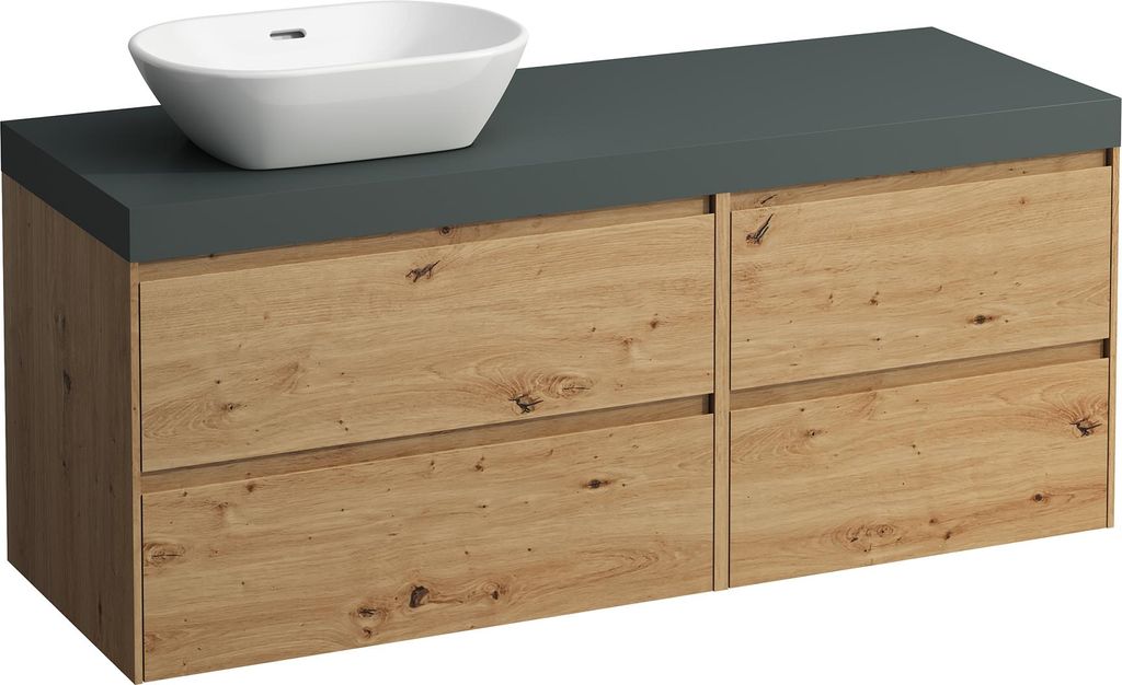 LAUFEN LANI Waschtischplatte verkehrsgrau inklusive Unterschrank, 1 Ausschnitt links, 1370x495x580mm, H4055821122671
