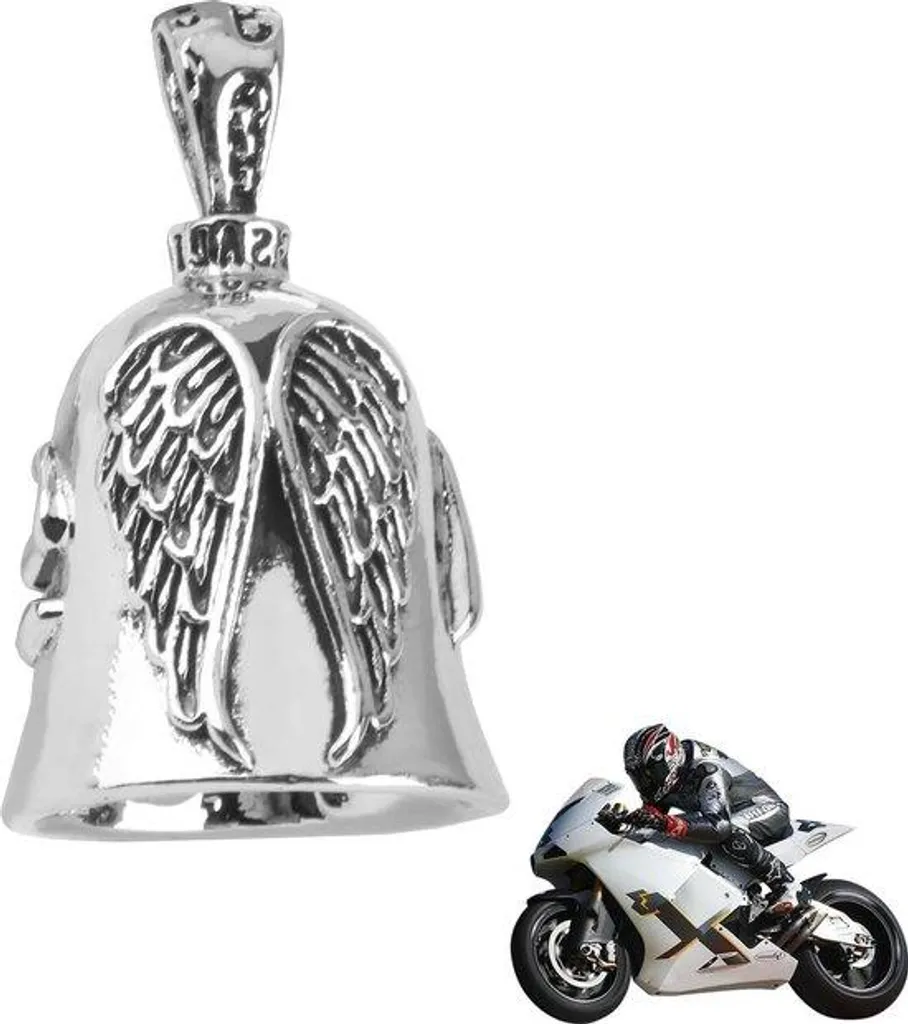 Cloche porte-bonheur moto cylindrique en inox argenté, garde-boue chic