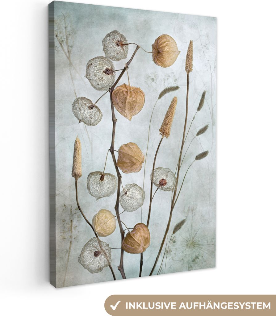 MuchoWow - Leinwandbilder - Stilleben - Natur - Herbst - Trockenblumen - Braun, Wandbild, Wanddeko Bilder Wohnzimmer, 60x90 cm