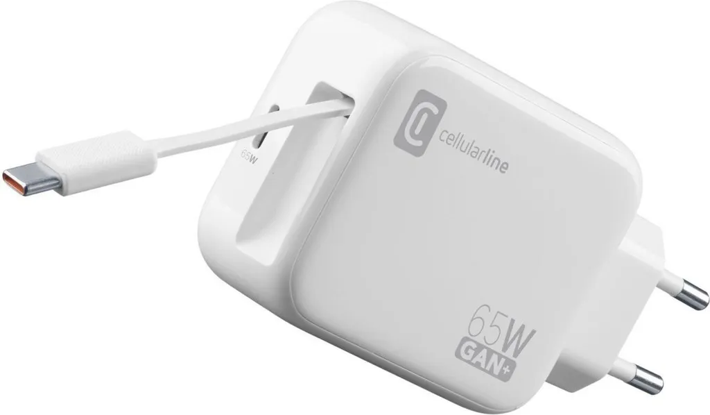 Chargeur Rapide 65W Cellularline Blanc : Performance et Design Rétractable - 2
