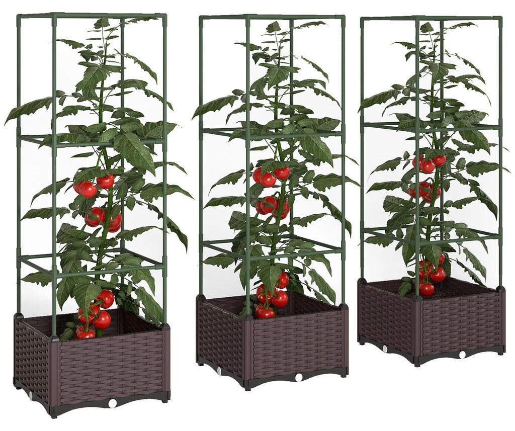 Hochbeet mit Rankgitter 3er Set Pflanzkasten Blumenkasten mit Abflusslöchern, 40,0x40,0x125,0 cm, Grün, wetterfest, stabil