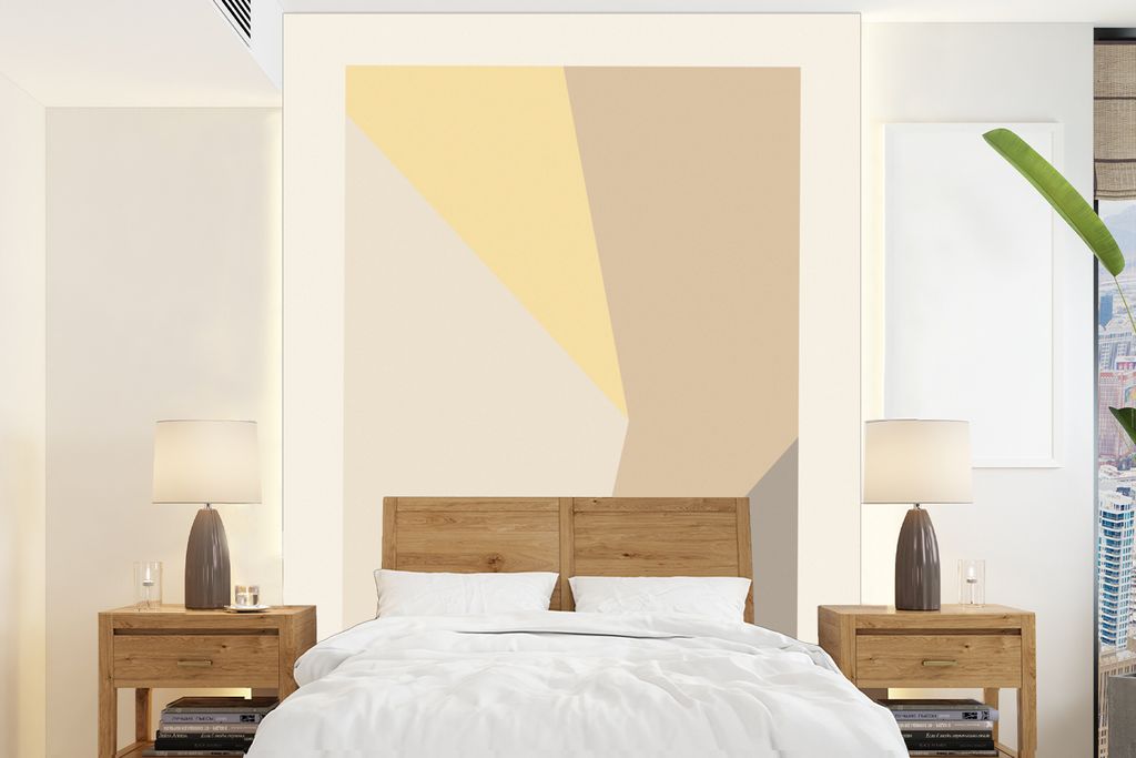 MuchoWow Fototapete für Wohnzimmer oder Schlafzimmer Wandtapete Vinyl Motivtapete Moderne Kunst - Abstrakt - Formen - Gelb - 205x280 cm - Wandbild