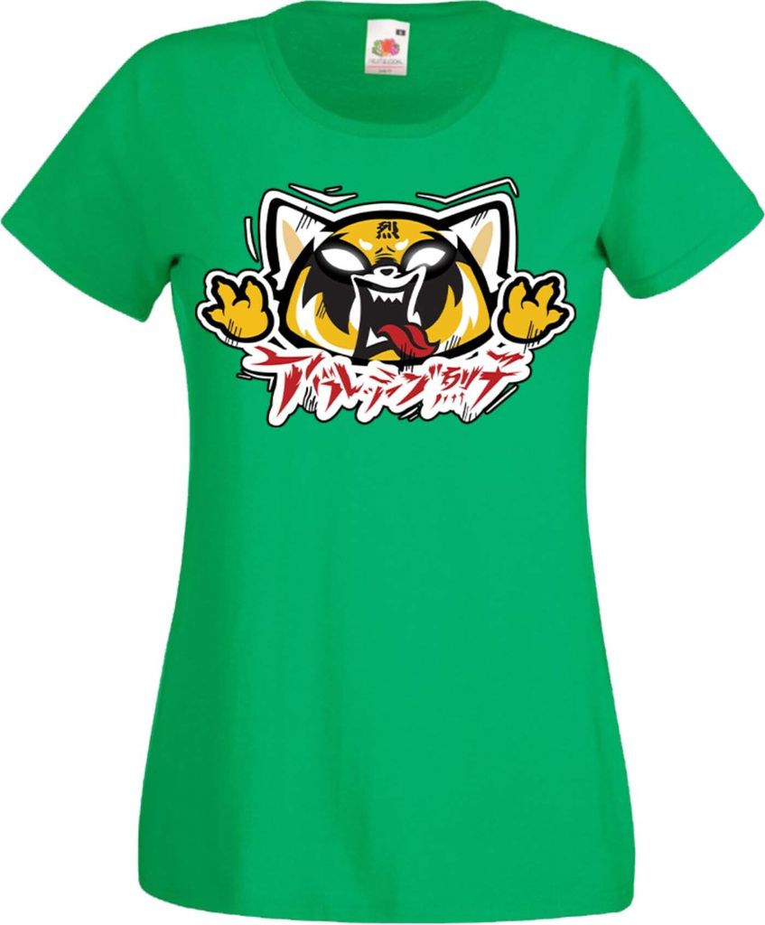 Damen T-Shirt Manga Anime Aggretsuko 02 Aggresive Panda, Lady S / Grün