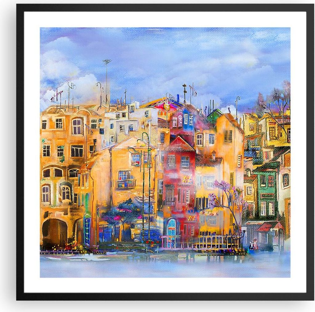 Gerahmtes Poster - Schwarzer Rahmen - Altstadt Mietshaus - 60x60 cm - Wand Bild - Wanddeko - Wandbilder - Kunstposter - Wandposter - Bilderrahmen -...