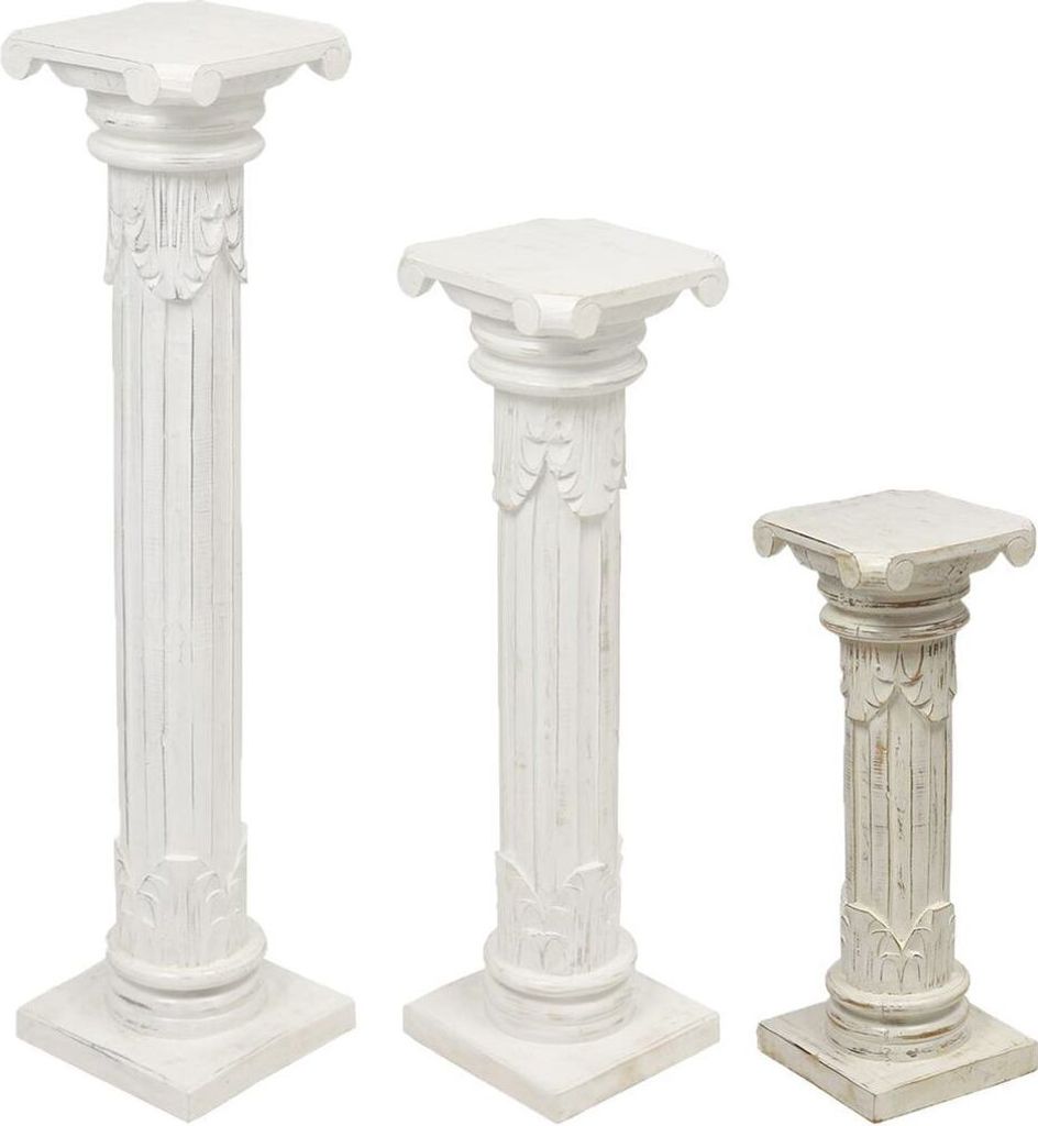 Säule Antike Blumensäule Dekosäule Ständer Sockel Podest Blumenständer Holz in vielen verschiedenen Designs , Säulen Variante Antik:Weiß 60 cm
