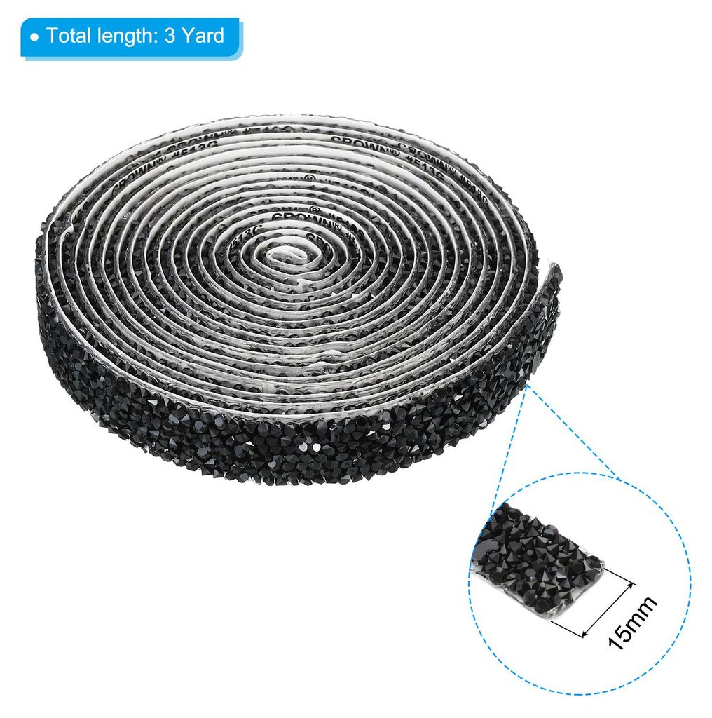 3 Yards Harz Strassband, 15mm Kristall Strassstreifen Selbstklebendes Bling Diamantband fš¹r Kleidung DIY Basteln, Schwarz