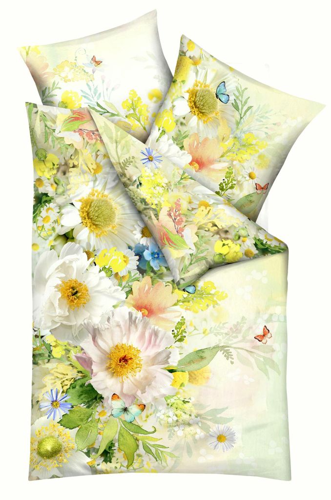JACK by Kaeppel Mako Satin Digitaldruck Bettwäsche 2 tlg. Summer Day Blumenwiese mit Blüten in Gelb , Größe:135x200cm Bettwäsche