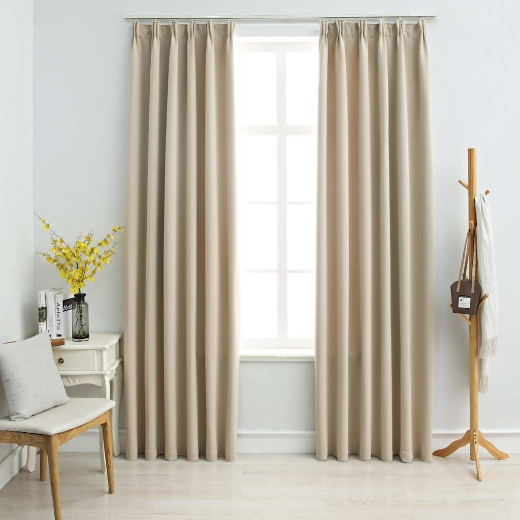 vidaXL Zatemňujúce závesy s háčikmi 2ks. Béžové 140x225cm Obrázok produktu 