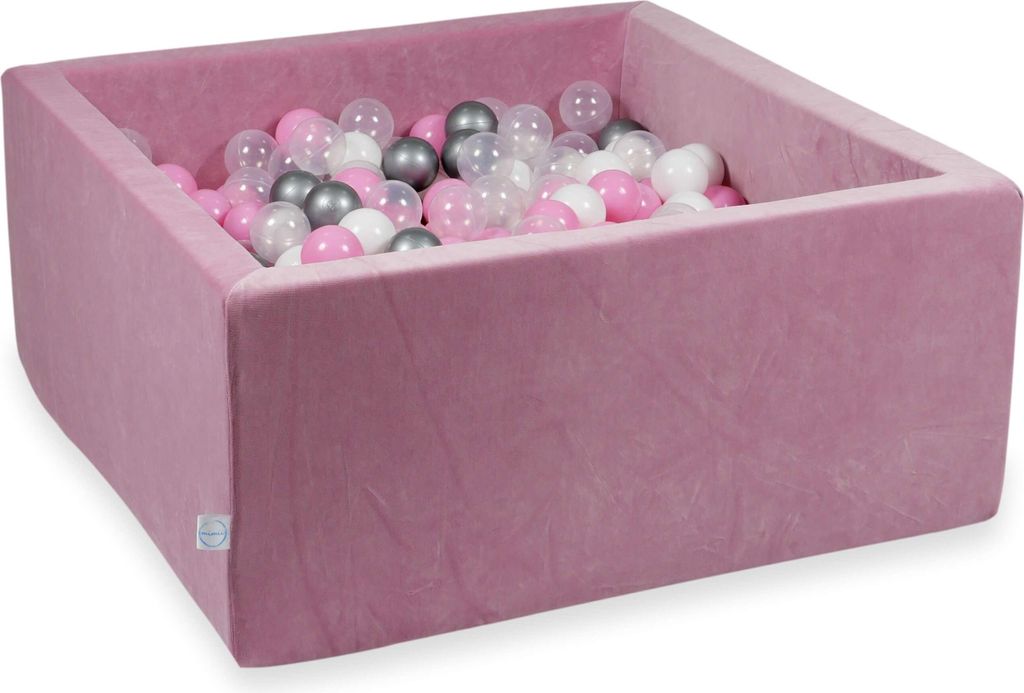 Trockenbecken 90x90x40cm Velvet Soft Pink mit 400 Bällen: Puderrosa, Silber, Weiß, Transparent