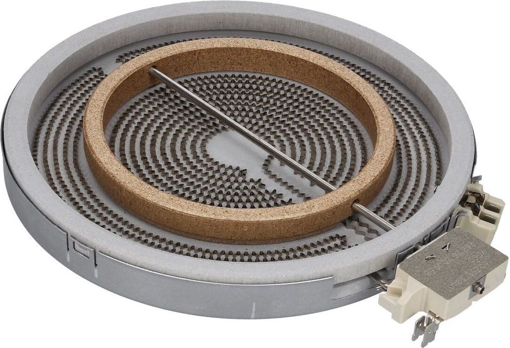 A close-up shot of a radiant heating element for an electric stove.