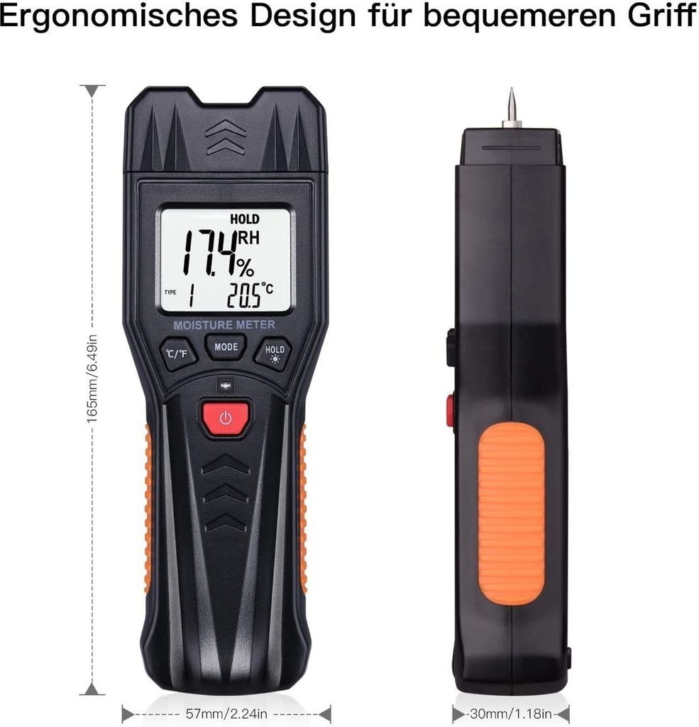 Tacklife Digitales Feuchtigkeitsmessgerät MWM03 -- Zuverlässige Holzqualitätsbeurteiler & Gebäudeumweltmonitore 3-in-1 Pin-Typ Präzise Feuchte...