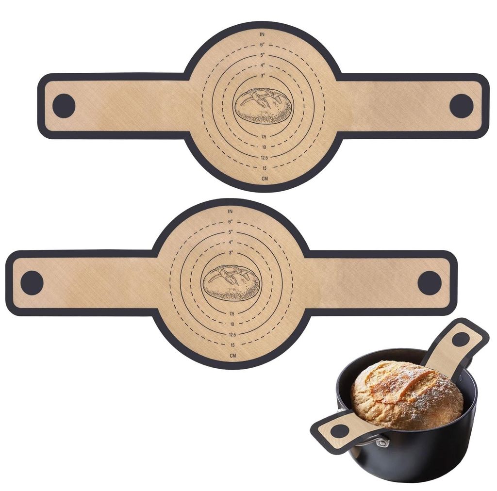 2 Silikon-Backmatten (21 x 56 cm) für gusseiserne Töpfe, Brotbackmatten mit langen Griffen, wiederverwendbar, antihaftbeschichtet, leicht zu rein...