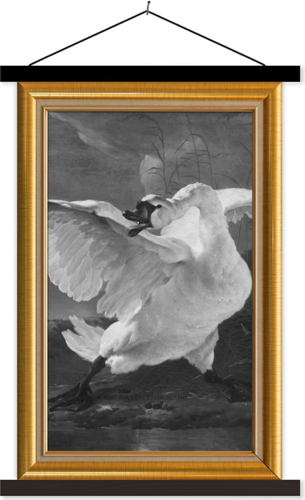 MuchoWow Textilposter Der gefährdete Schwan - Alte Meister - Liste - Gold 40x60 cm mit schwarzem Rahmen - Wanddekorationen
