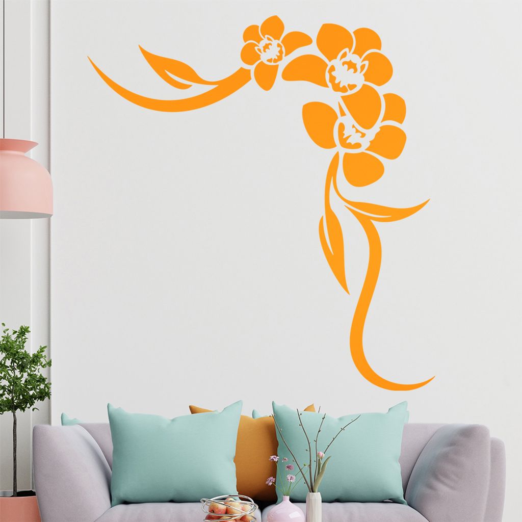 Orchidee - Linien Wandtattoo in 6 Größen - Wandaufkleber Wall Sticker - Dekoration, Küche, Wohnzimmer, Schlafzimmer, Badezimmer