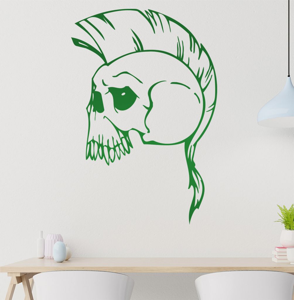 Punk Schädel Wandtattoo in 6 Größen - Wandaufkleber Wall Sticker - Dekoration, Küche, Wohnzimmer, Schlafzimmer, Badezimmer
