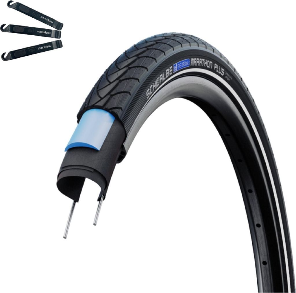 Schwalbe Fahrradreifen 1 x Marathon Plus SmartGuard E-25 ADDIX Schwarz/Reflex 40-559 (26 x 1,50") inkl. Reifenheber