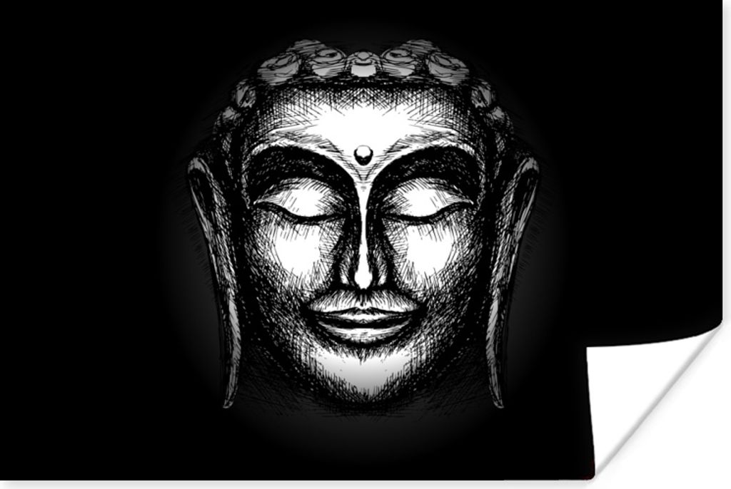 MuchoWow Poster Buddha - Gesicht - Silber 120x80 cm - Bilder