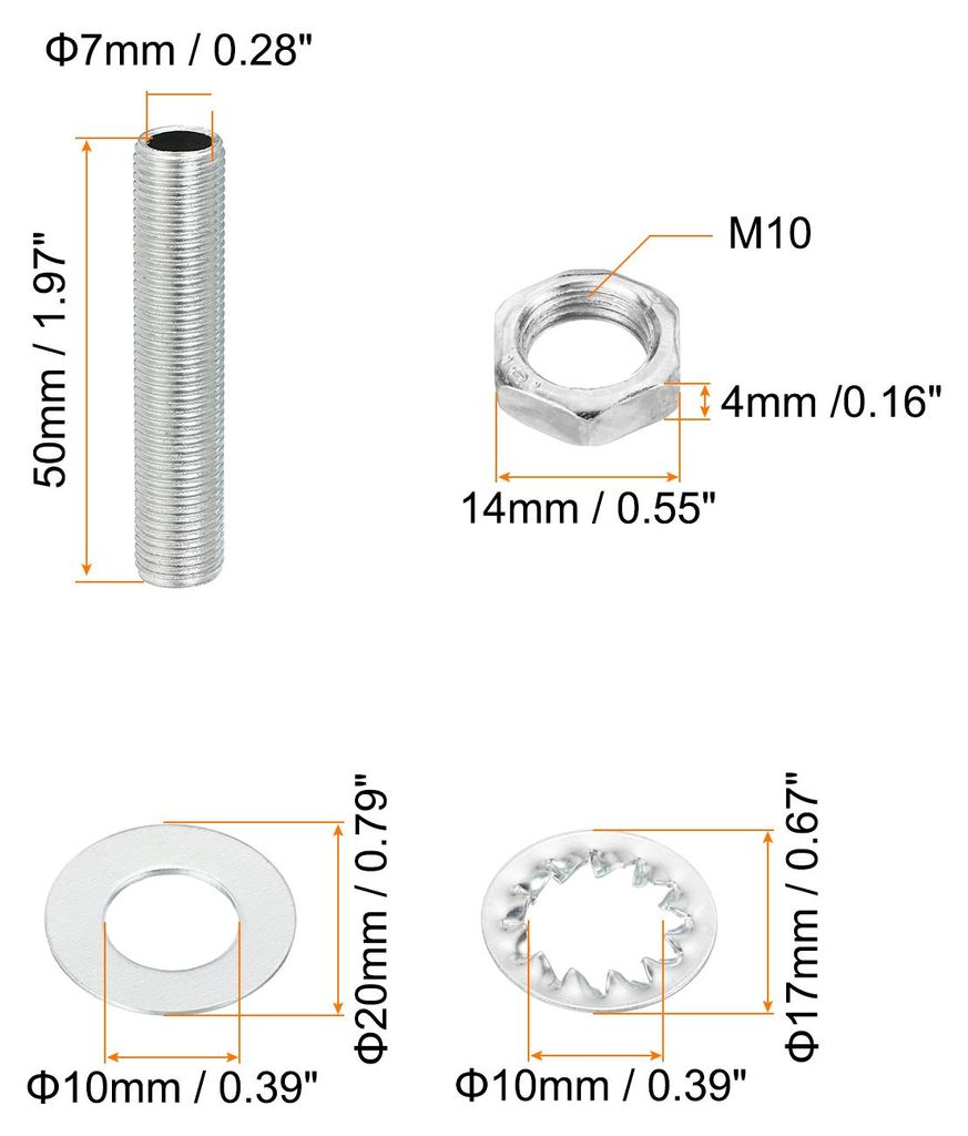 M10 Gewinde 1.97" Lampe Leitung Kit mit Schloss Muttern Unterlegscheiben Verschlš¹sse Sortiment Hardware fš¹r Kronleuchter Deckenlicht DIY Verz...