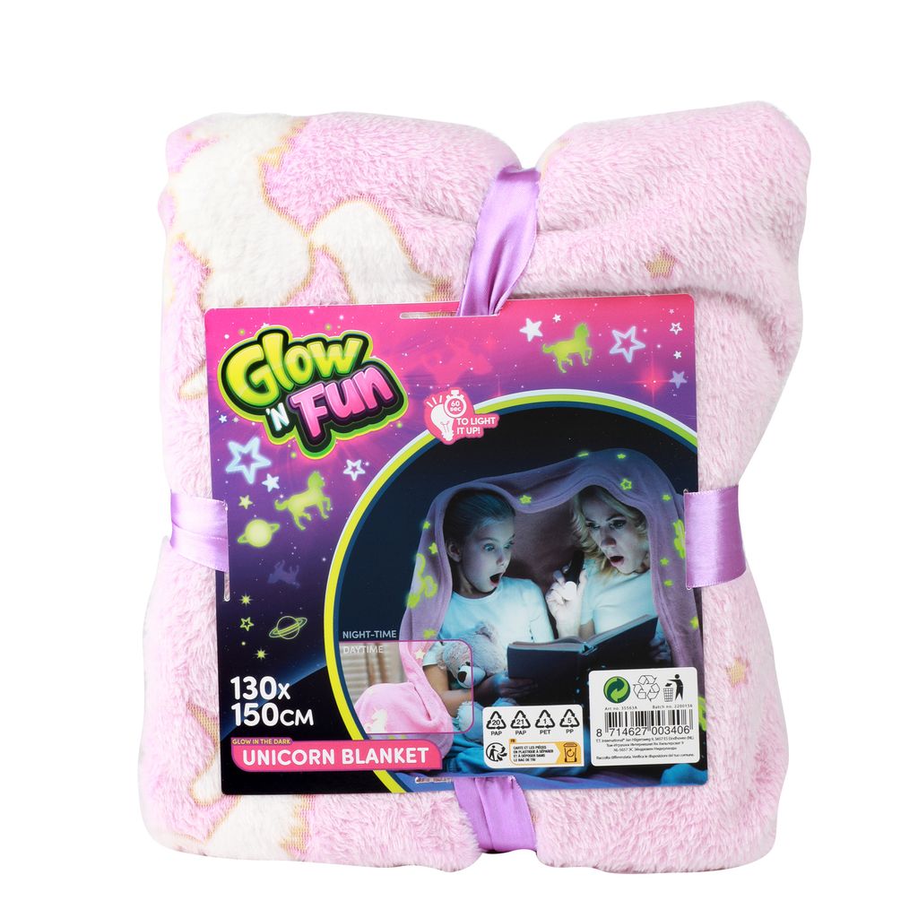 Coperta Fluorescente DESKSA Stella Rosa 130x150 Cm - Morbida In Flanella, Luminescente Al Buio, Per Bambini E Adulti