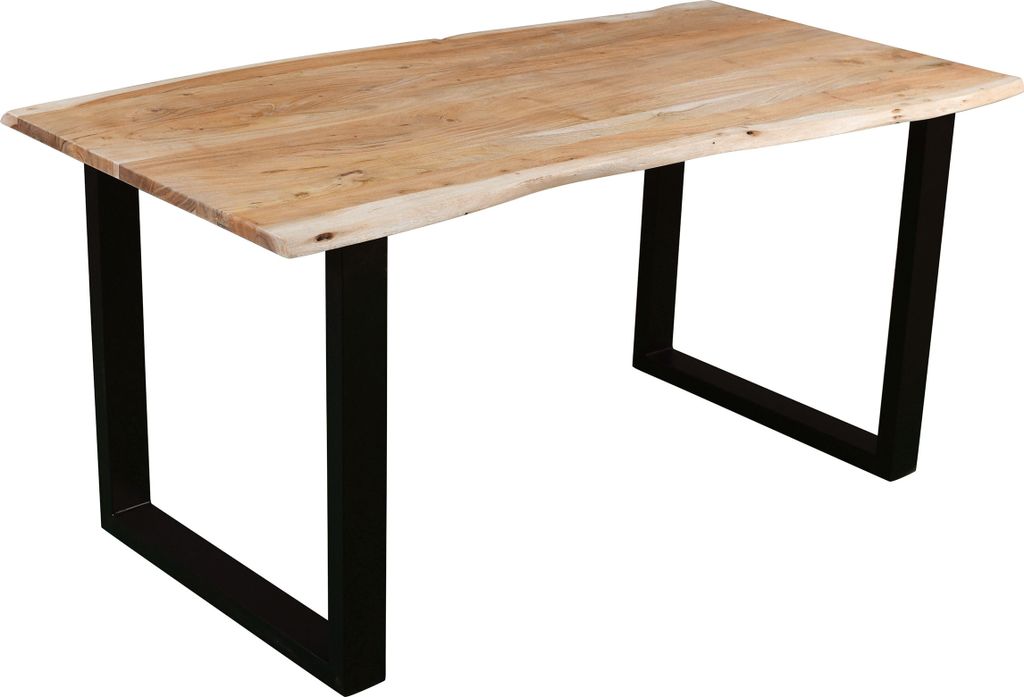 Esstisch Baumkante massiv Akazie eichefarben 180 x 90 cm schwarz DEREK