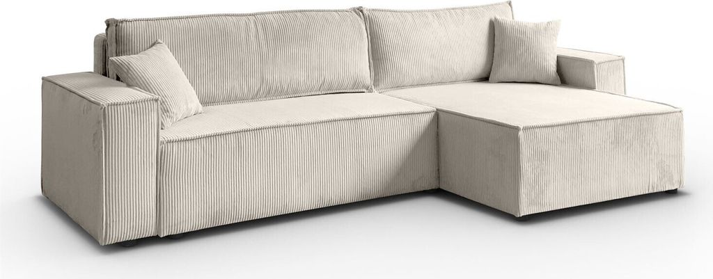 A beige corduroy sectional sofa shown from a front-side angle against a white background.