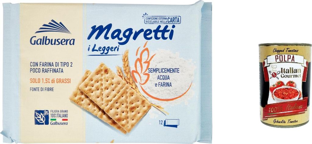 6x Galbusera Magretti Kekse mit Malz und Gerste 380g kuchen biscuits cookies + Italian Gourmet polpa 400g