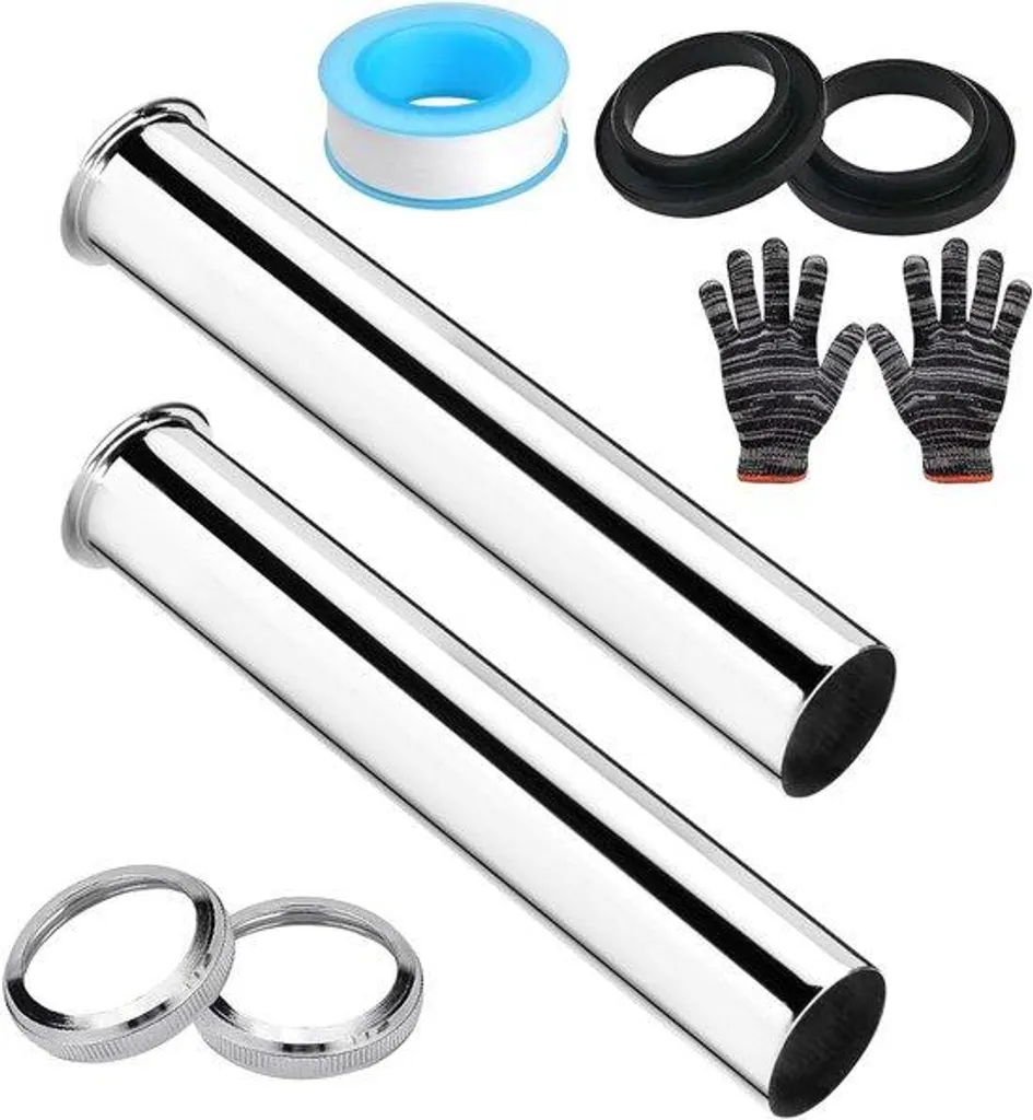 Tuyau de siphon de lavabo en inox chromé, kit de 2 pièces avec joints