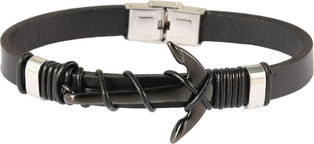 Akzent Armband aus Echtleder und Edelstahl in Schwarz