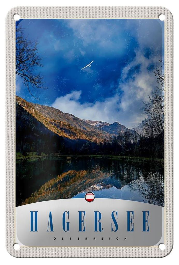 Blechschild Reise 12x18cm Hagersee Österreich Europa Natur Wald Schild