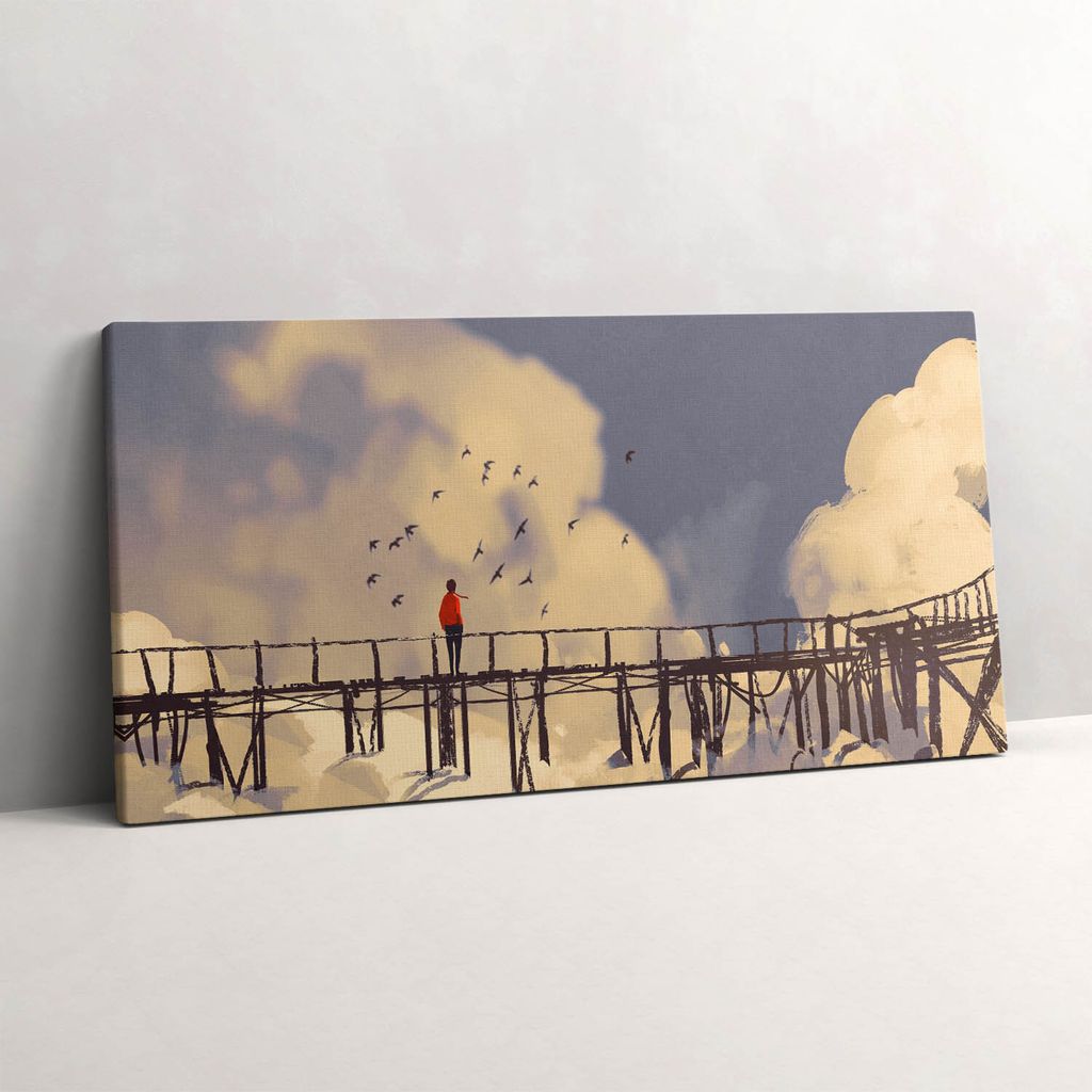 Mann auf der alten Brücke – Leinwandbild Wandbild – 100x50 cm – Leinwandbilder – Wandbilder – Schlafzimmer – Flur