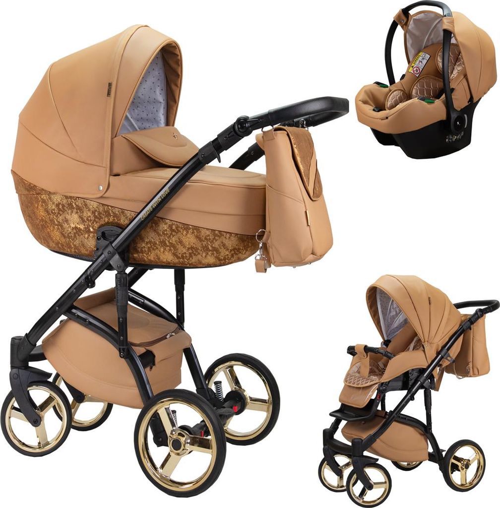 Kinderwagen-Set Vip Lux 4 in 1 inkl. Sportsitz, Autositz und umfangreichem Zubehör in Farbe Cork - in 21 Farben erhältlich