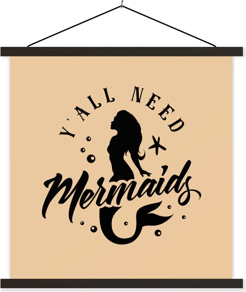 MuchoWow Textilposter Meerjungfrau - Zitate - Silhouette 90x90 cm mit schwarzem Rahmen - Magnetisches