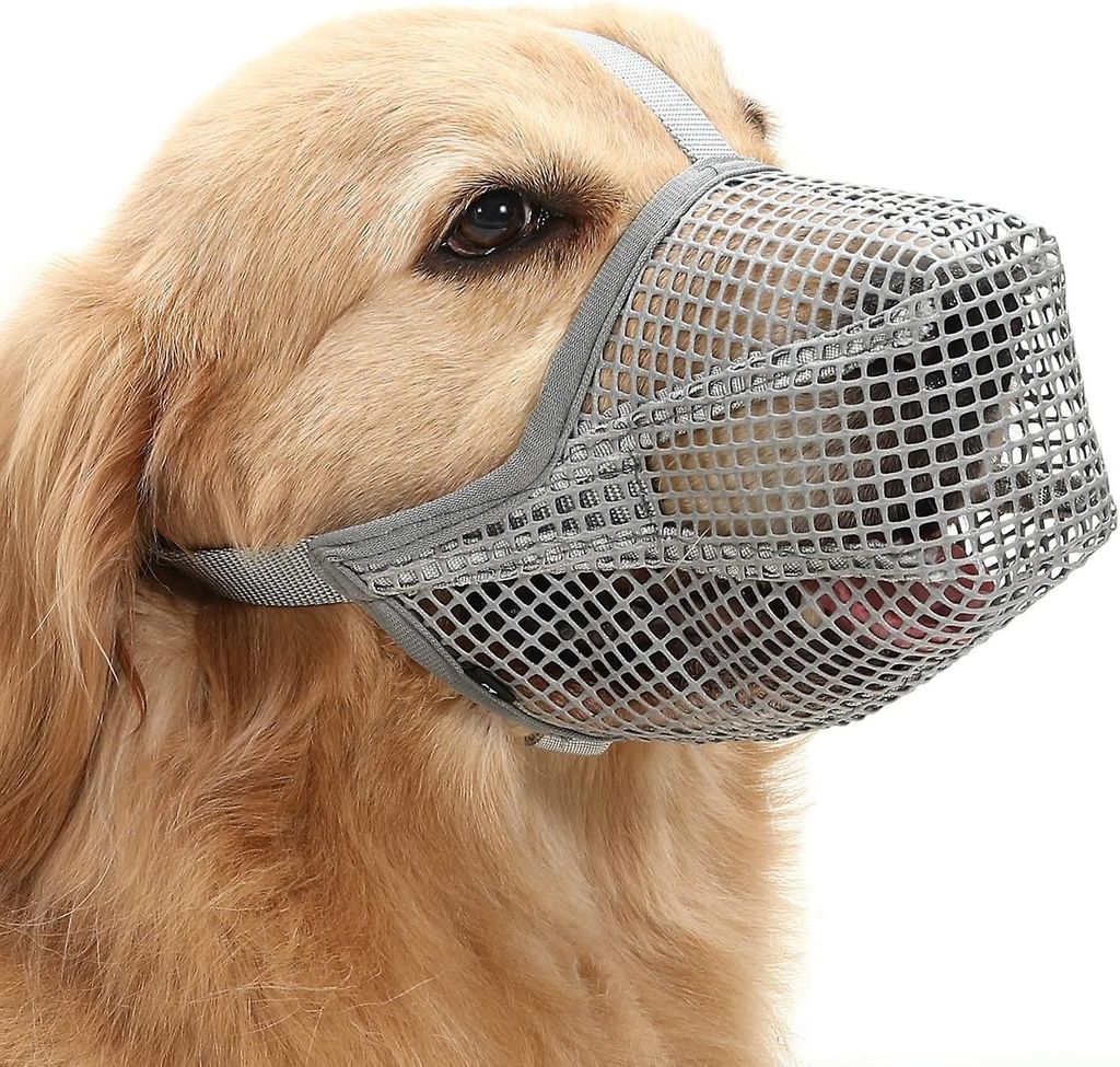 Maulkorb für Hunde mit verstellbaren Riemen, weicher, mit Mesh überzogener Maulkorb für kleine, mittelgroße Hunde – Grau S