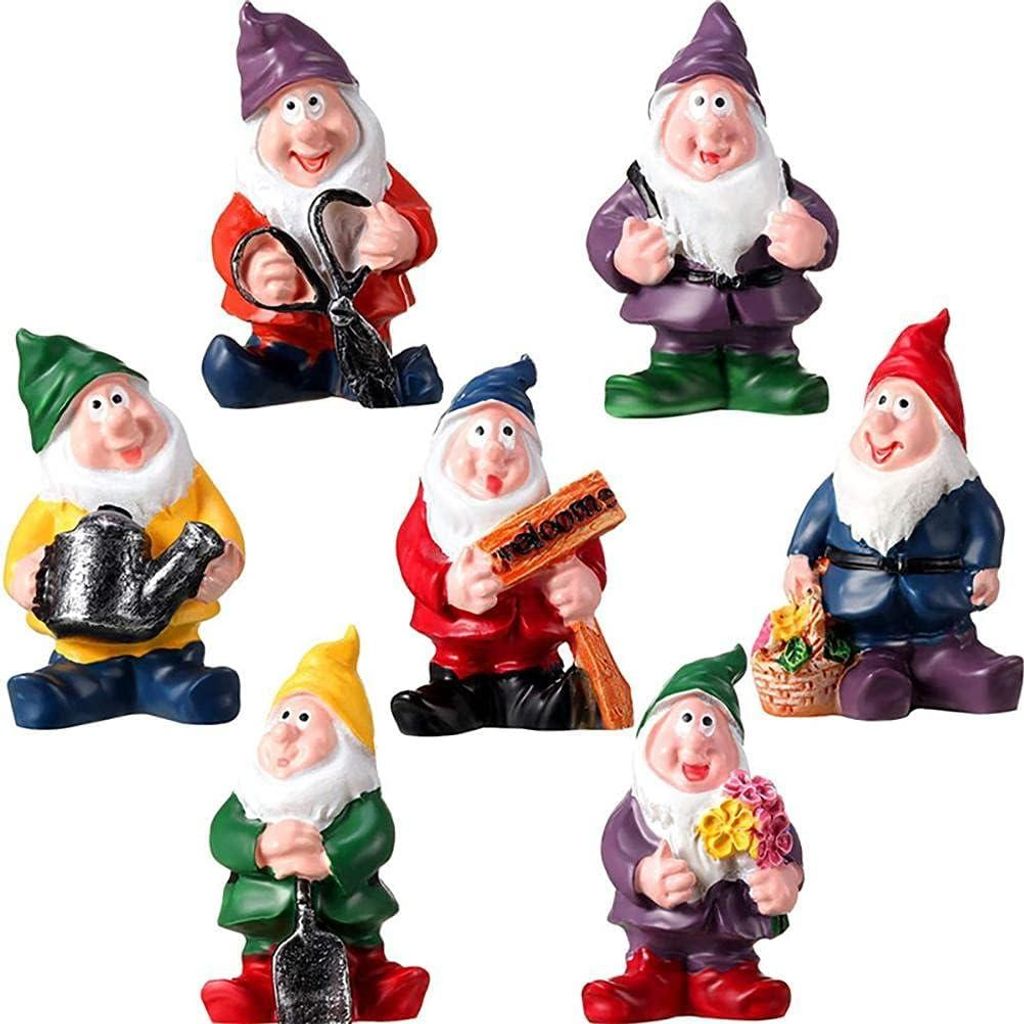 Gartenwichtel Feen-Garten Miniatur Statue - 7 Stück 5 cm - Set von Happy Garden Dekoration Mini Wetterfeste Lustige Gartenwichtel
