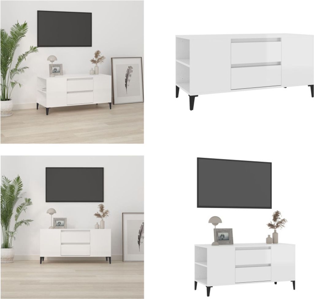 vidaXL TV Schrank Hochglanz Weiß 102x44,5x50 cm Holzwerkstoff - TV-Schrank - TV-Schränke - TV-Möbel - TV-Ständer