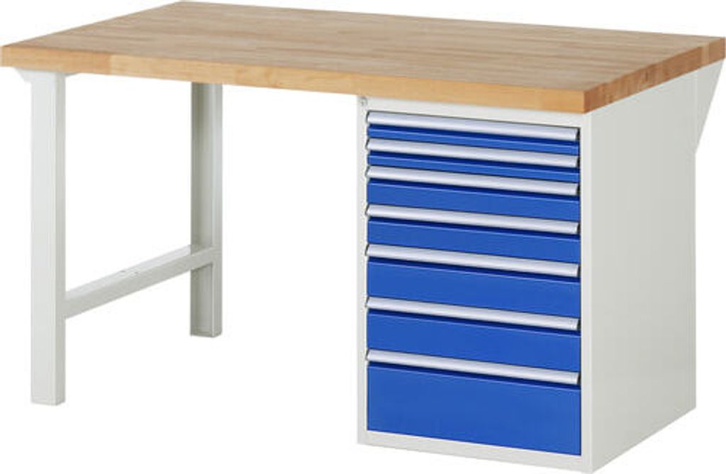Werkbank mit 7 Schubladen - Vollauszug - 60:2 / 90:2 / 120:2 / 180:1 - 890 x 1.500 x 900 mm (HxBxT) - Traglast 1.000 kg - Buche