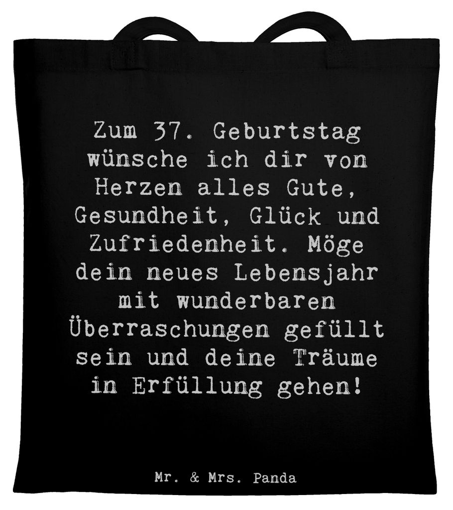 Mr. & Mrs. Panda Jutetasche Spruch 37. Geburtstag Grüße - Schwarz - Geschenk, Erfolge, Jutebeutel, Wünsche, liebevoll, magische Momente, Geburts...