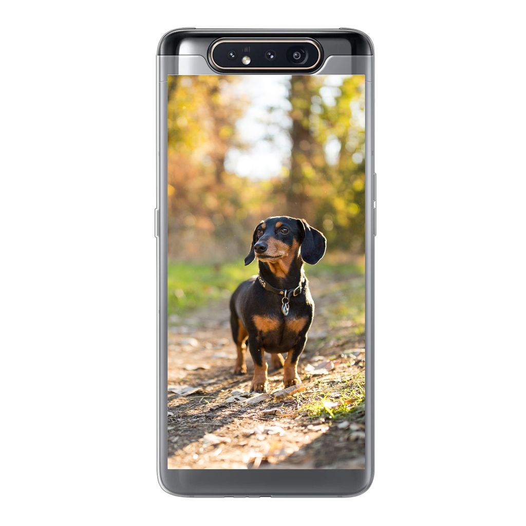 MuchoWow Handyhülle Schutzhülle Hülle für Samsung Galaxy A80 Ein schöner Dackel im Wald Silikon Softcase Handy Hülle - Schutzdeckel