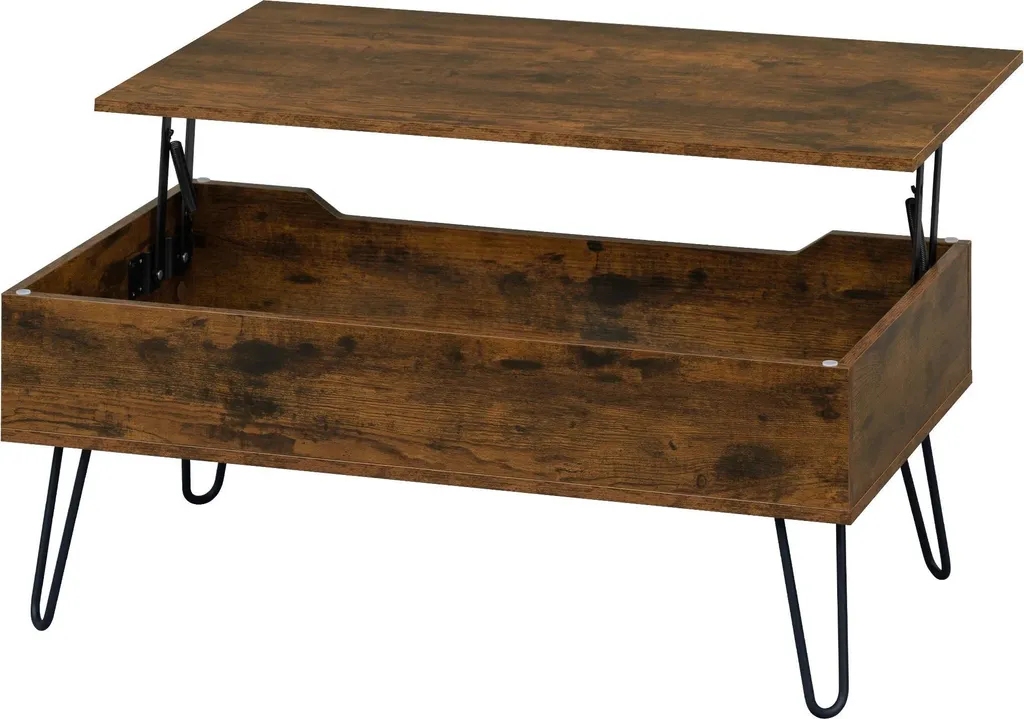 Table basse à plateau relevable bois massif 95x50cm marron rustique
