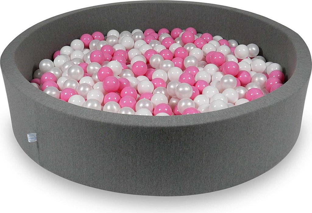 Bällebad 130x30cm grau – Mit 600 Bällen / Weiß, Perlmutt, Puderrosa