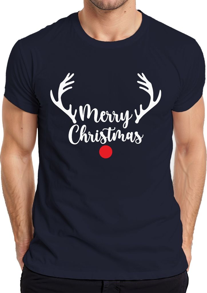 Merry Christmas Rote Nase Rudolf Rentier - Weihnachten Weihnachtsgeschenk Christmas Herren T-Shirt, Navy, L